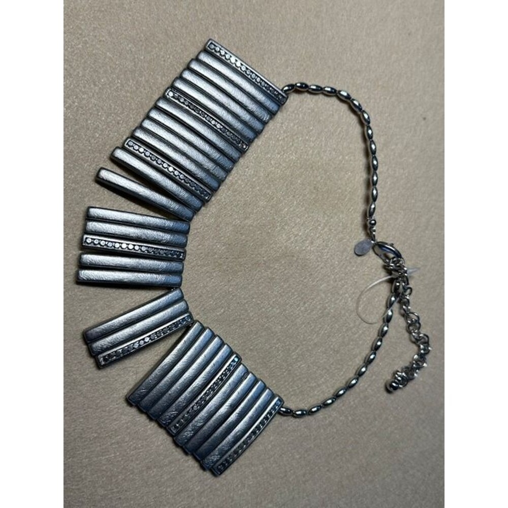silver tone rhinestone bar link statement bib necklace vintage style jewelry nwt